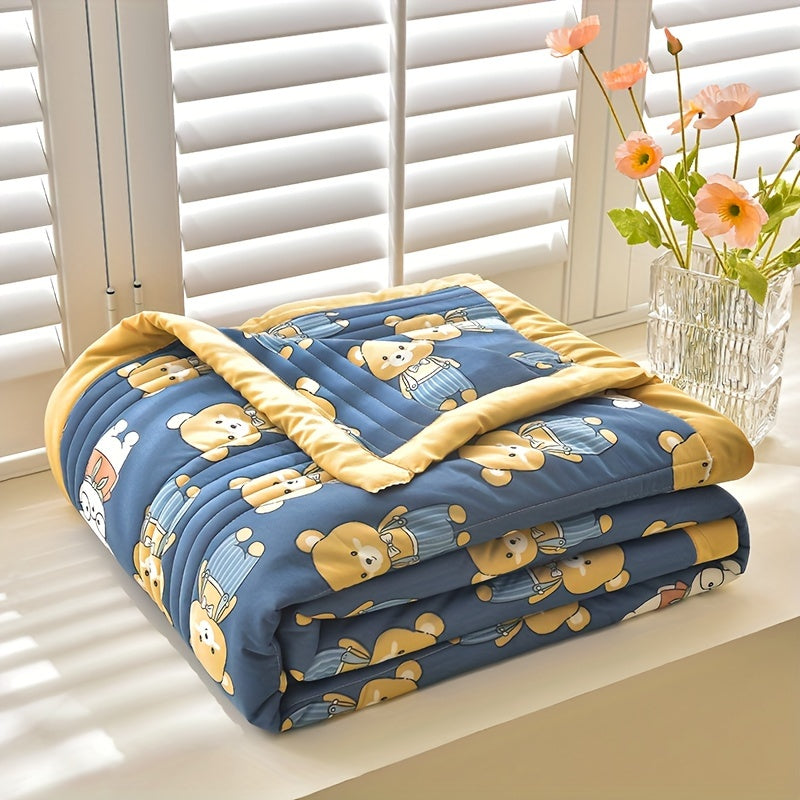 Stay cool and comfortable all summer long with this lightweight blanket featuring a cute cartoon floral design. Made from breathable and skin-friendly polyester, this machine washable blanket is perfect for any season. Add a cozy touch to your bedroom