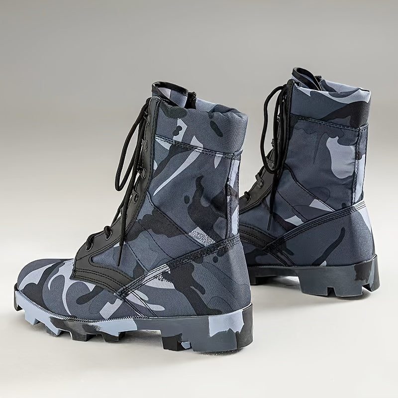 Men's Mid-Calf Hiking Boots with Anti-Slip Camouflage Design.