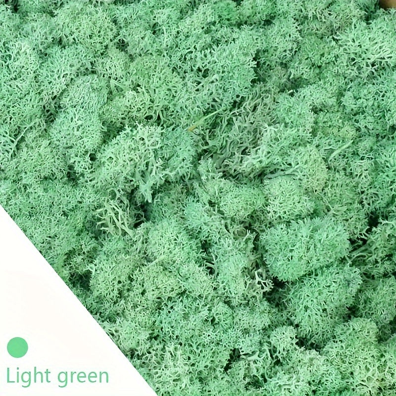 30g vibrant green faux moss grass for home decor, DIY crafts, and holiday decorations. Made of plastic, no container included. Ideal for living room walls and garden accents.