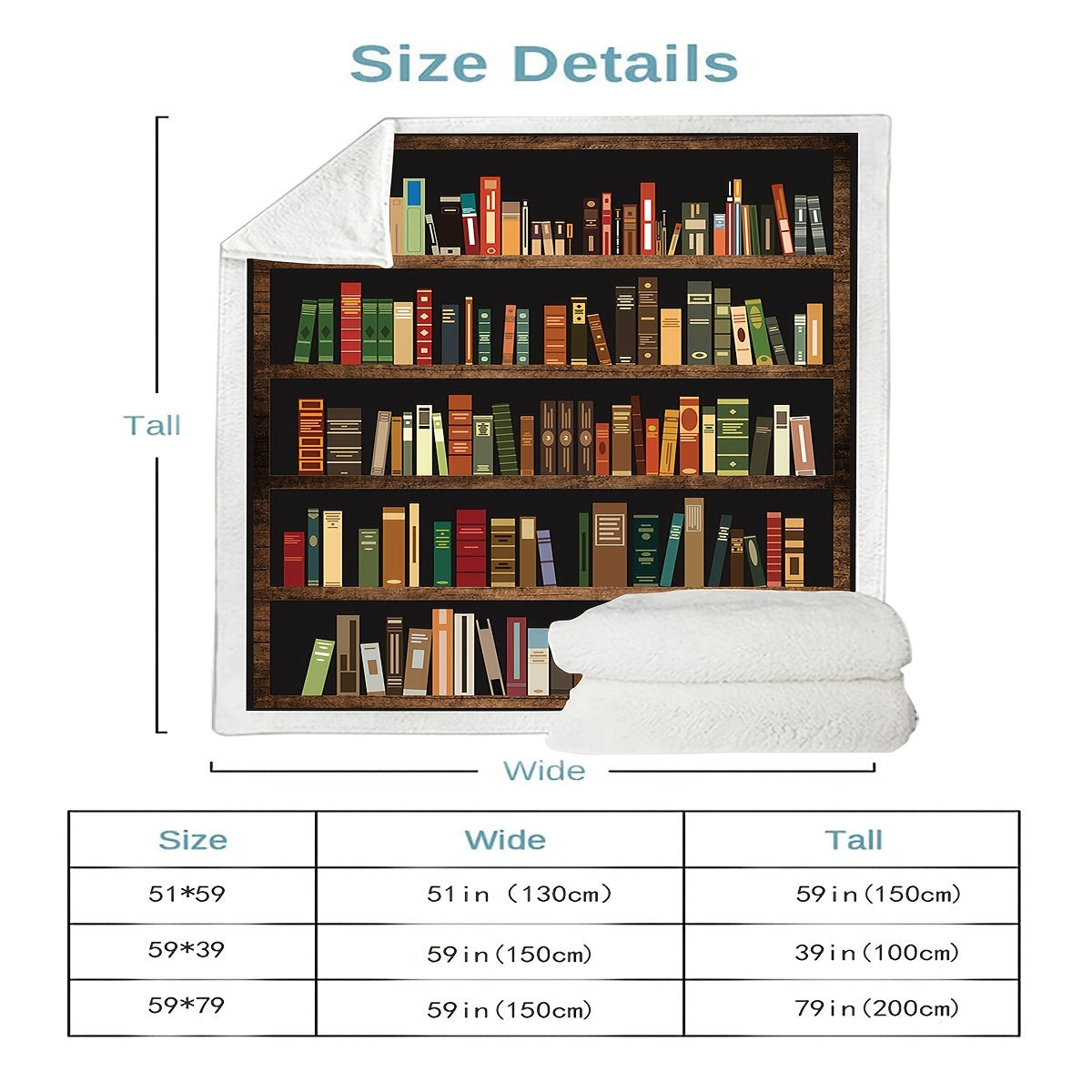 Warm, Cozy Soft Throw Blanket for Couch Bed Sofa - 1pc Bookshelf Print - Perfect Birthday Gift