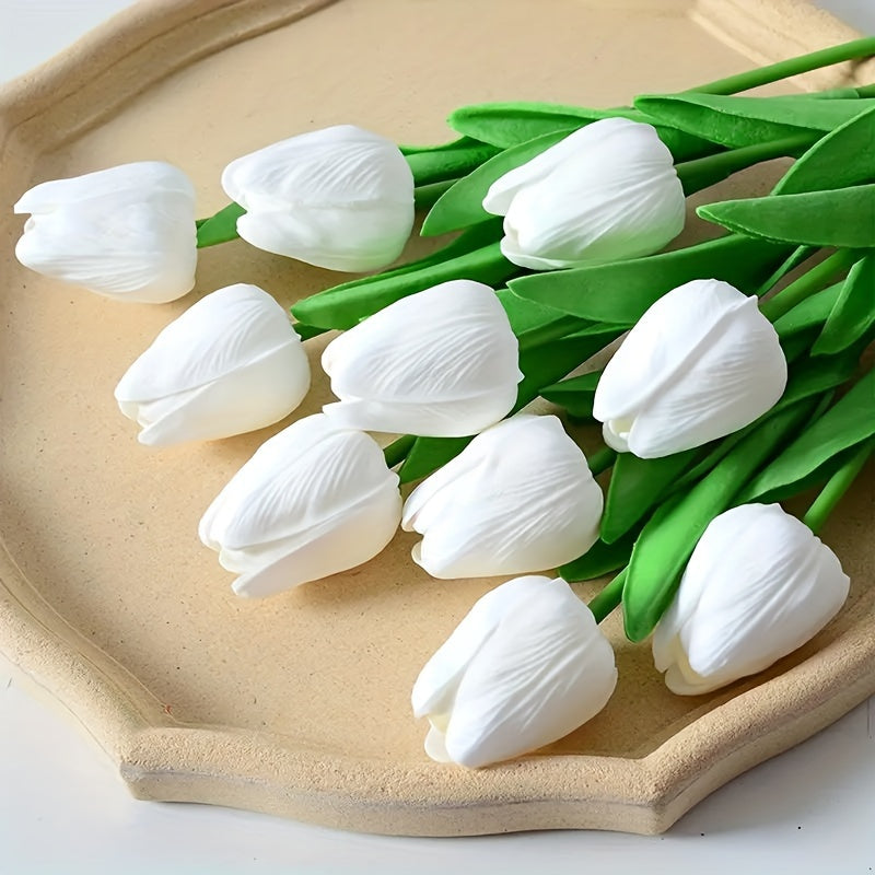 10pcs Elegant White Tulip Artificial Flowers - Perfect for Valentine's Day, Spring Wreaths, Weddings, Home, Office, and Parties