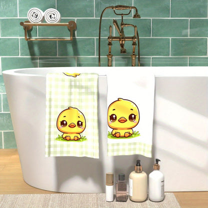 Super Soft Polyester Duck Print Towels, Set of 2, 45.72x66.04cm, Quick-Drying and Machine Washable with Bright Colors - Perfect for Kitchen, Bathroom, Travel, and Camping