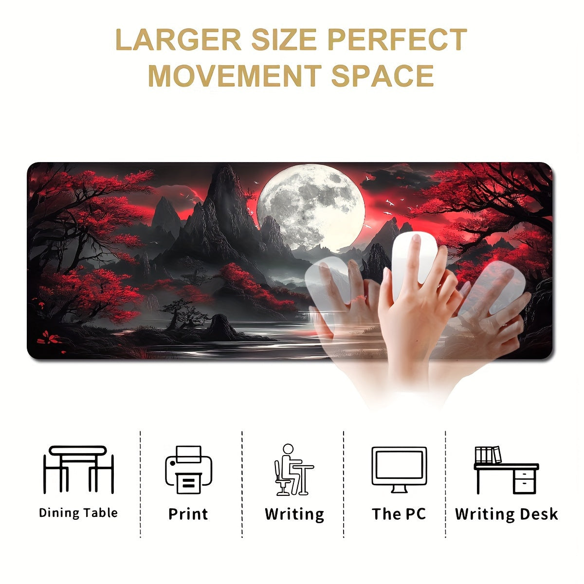 Large Dark Moon Gaming Keyboard Pad with durable, non-slip base and precision stitching - Ideal for gamers, office work, and study - Great gift for back-to-school or holidays.