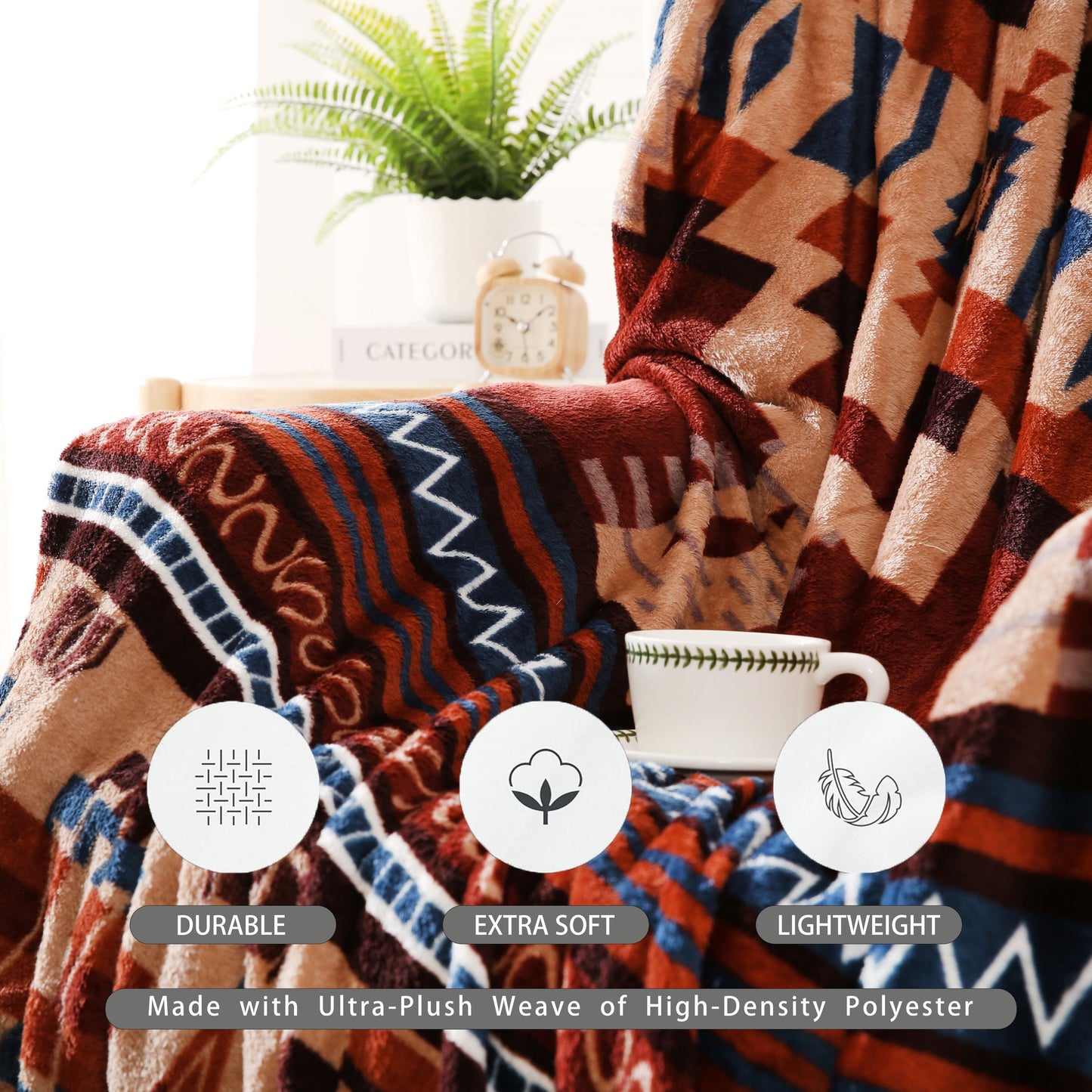 Boho-Chic Flannel Throw Blanket - 200GSM - Versatile for Couch, Bed, Office, and Travel - Soft, Warm, and Lightweight - Ideal for Any Season