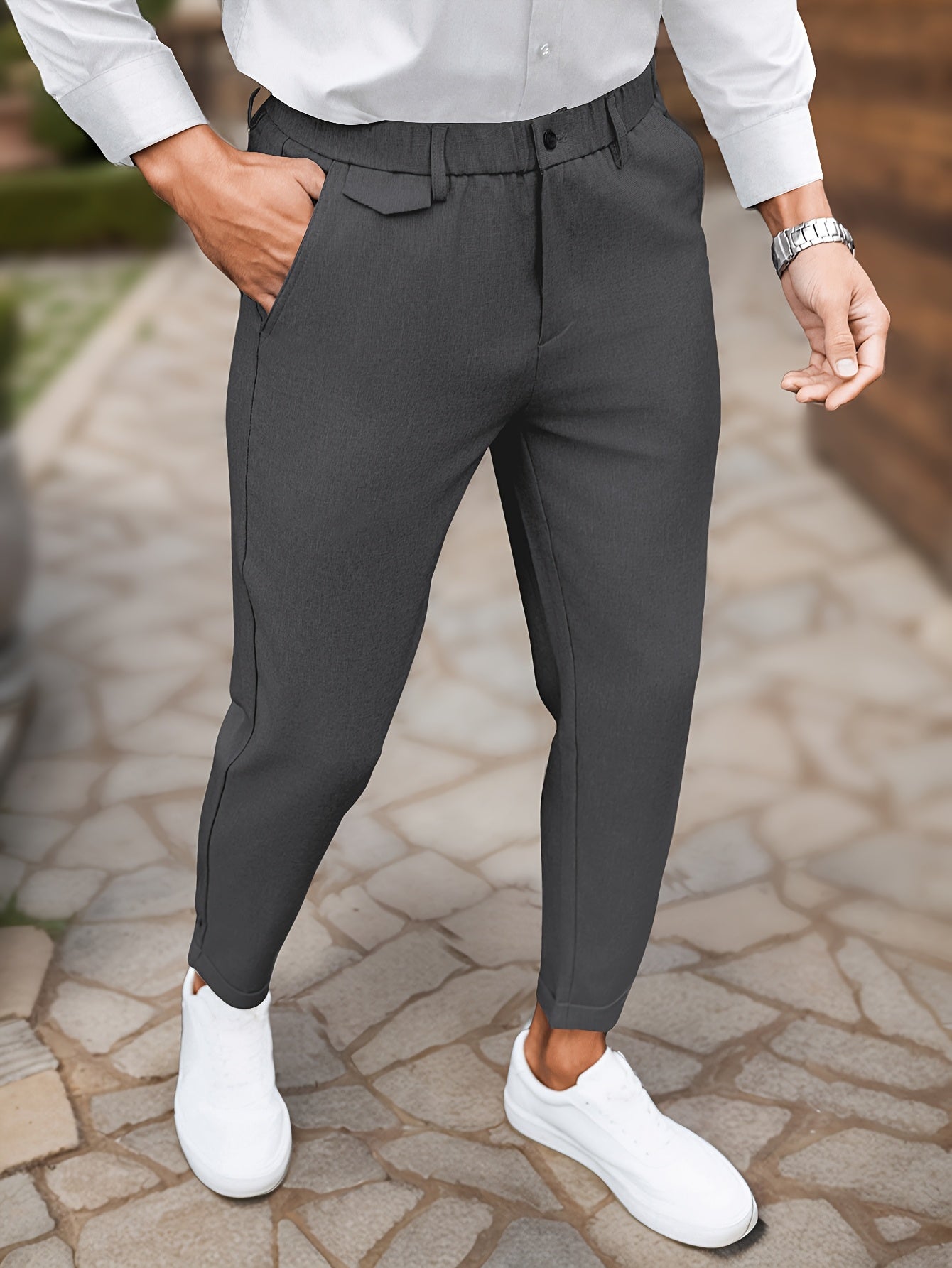 1pc Men's Elastic Waist Casual Pants, suitable for all seasons, perfect for business fashion commute, straight leg.