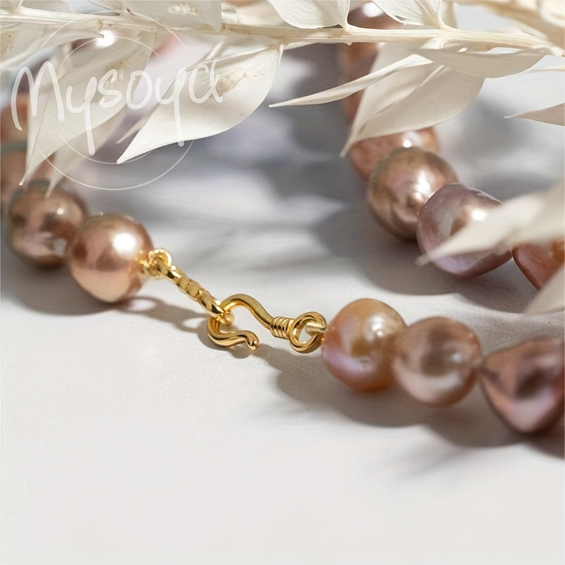 Exquisite Baroque Pearl Necklace in Purple & Pink - Handcrafted with 10-12mm Natural Freshwater Pearls and a Golden Clasp, Presented in a Gift Box - Ideal for Everyday, Special Occasions, and Celebrations such as Birthdays, Anniversaries, and Valentine's