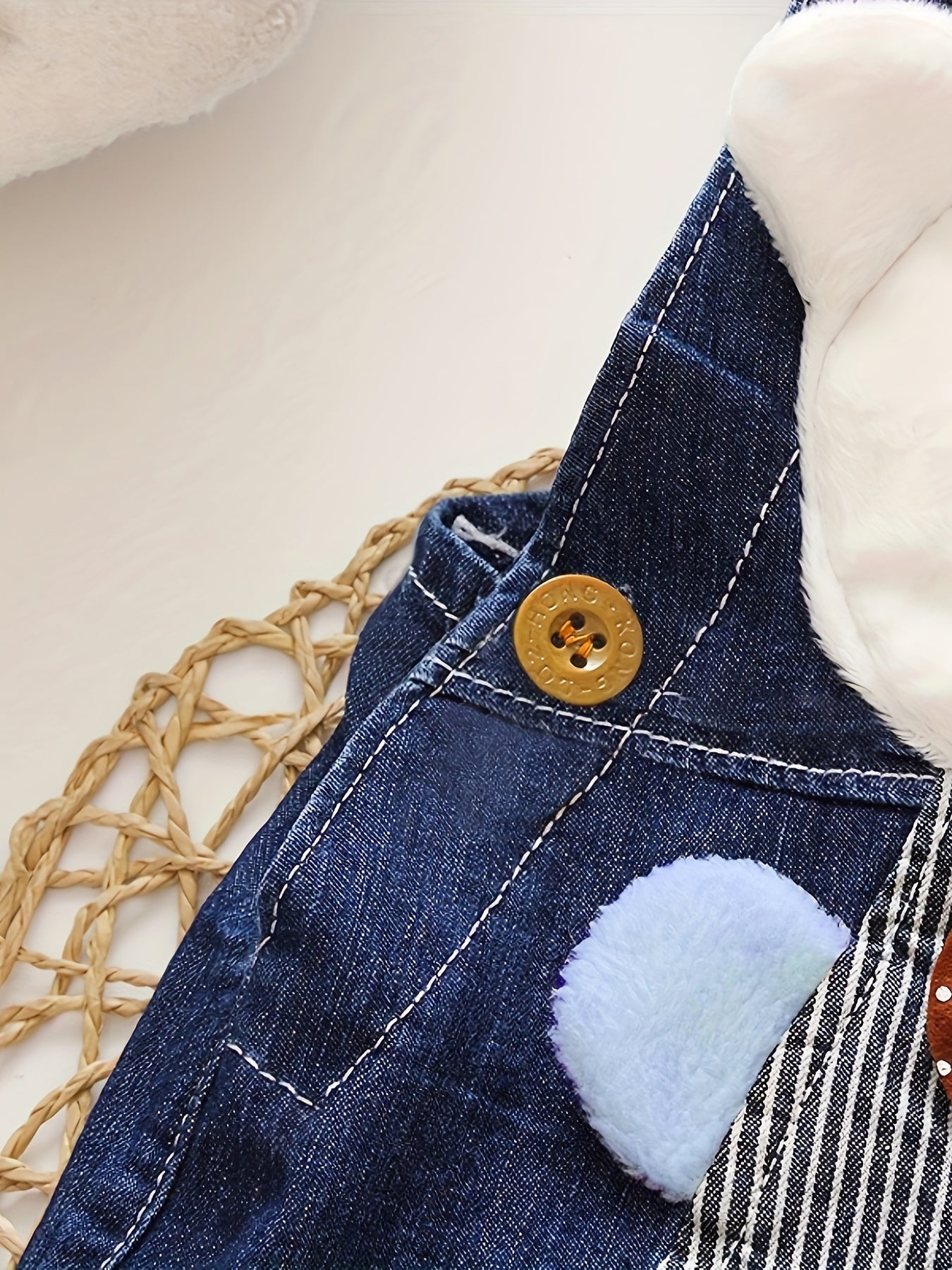 Bear-themed baby denim overalls shorts for summer