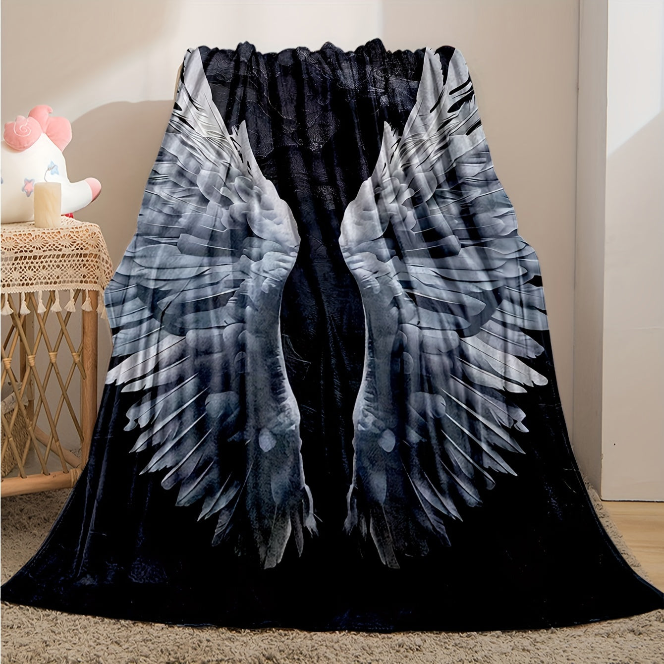 Soft Throw Blanket with Angel Wings Design - Perfect for Home, Sofa, Dorm, and Office Decor - Made from Cozy Knit Fabric for Year-Round Comfort