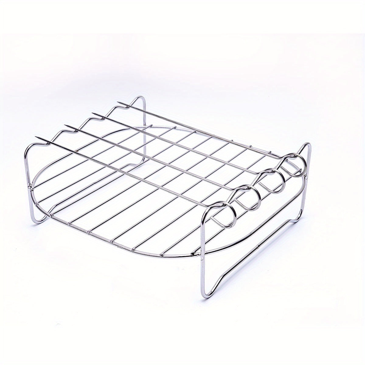 Air Fryer Rack Set: Includes 1 piece of Nonstick Stainless Steel Dehydrator Rack with 4 Skewers, measuring 19.0cm X 19.0cm X 6.99cm. This Square Air Fryer Baking Rack is a must-have for your kitchen, serving as both a baking tool and a kitchen gadget.