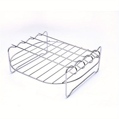 Air Fryer Rack Set: Includes 1 piece of Nonstick Stainless Steel Dehydrator Rack with 4 Skewers, measuring 19.0cm X 19.0cm X 6.99cm. This Square Air Fryer Baking Rack is a must-have for your kitchen, serving as both a baking tool and a kitchen gadget.