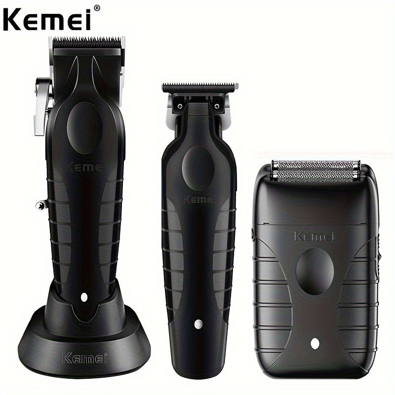 Kemei Professional Electric Hair Clipper Set in Black, Multi-piece, USB Rechargeable, Beard Trimmer, Styling Tools