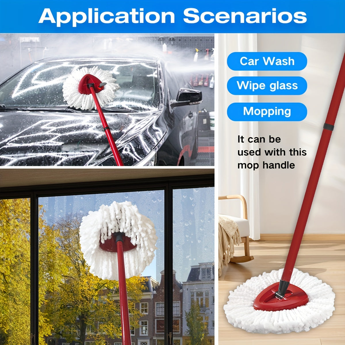 Получите комплект сменных принадлежностей O-Cedar RinseClean Spin Mop для легкой уборки - включает ручку длиной 55,88-149,86 см, треугольную основу и комбинированную головку.