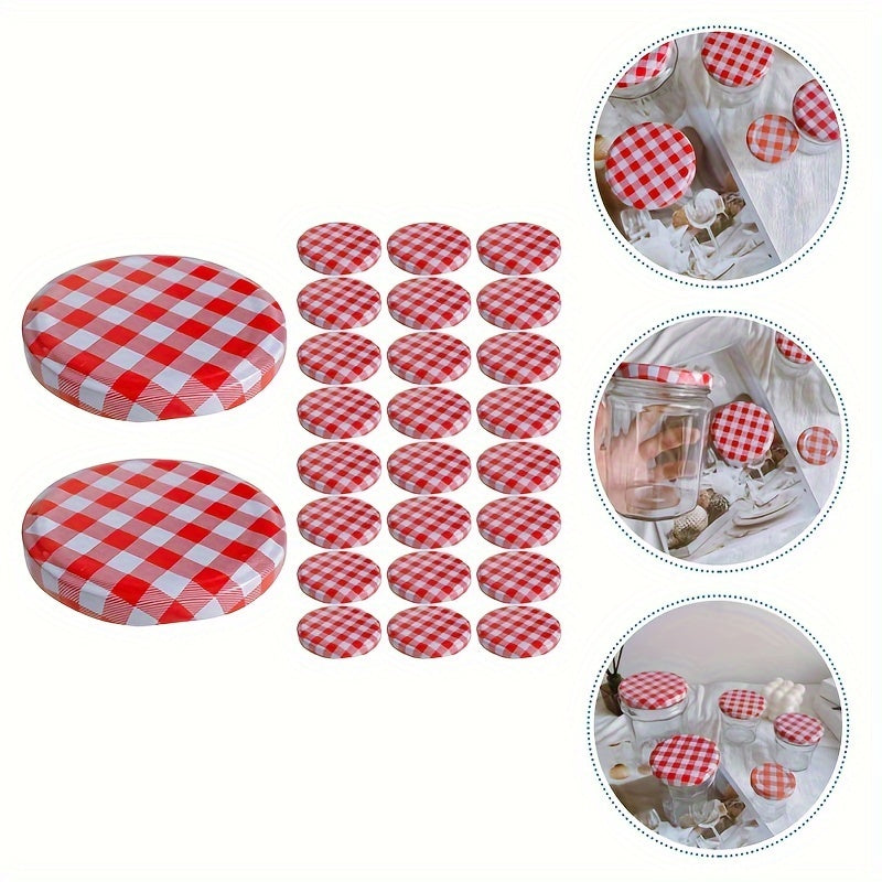 Pack of 10 Mason Jar Lids with Checkered Pattern, Airtight Seals for Canning and Storage Jars