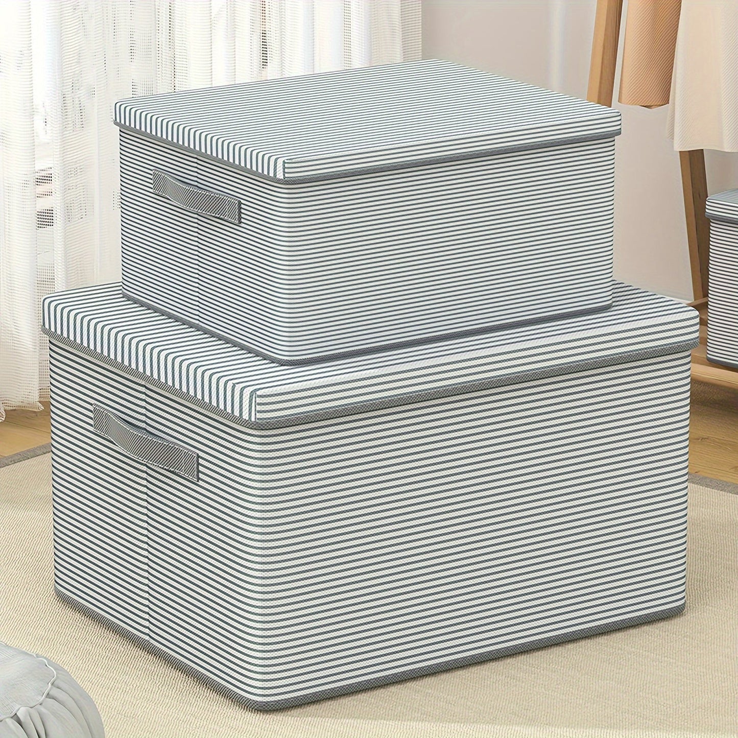 Durable Non-Woven Fabric Storage Box with Lid - Stackable and Dustproof, Perfect for Clothes, Toys, and Snacks | Features Versatile Foldable Design and Reinforced Handles