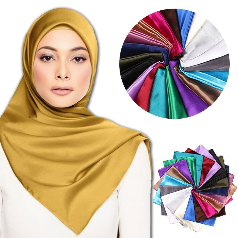 Large satin square scarf for women, suitable for hair wrapping or as a gift. Made from imitation silk.