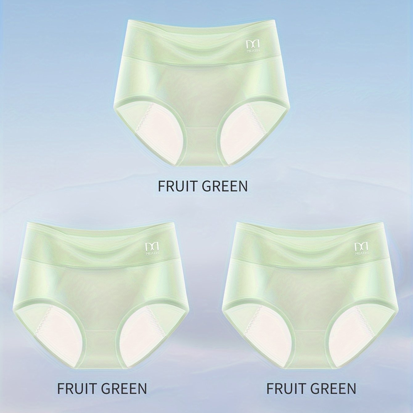 3 breathable ice silky menstrual panties for women feature a leak-proof, comfortable fit for postpartum and physiological needs. Available in black, mint green, and light beige/peach, these