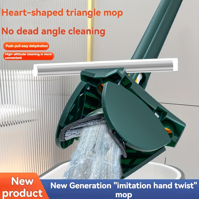 One-piece Triangle Mop featuring Self-Twisting Technology, No Hand Washing Required, Built-in Scraper, 360-degree Rotation, ideal for use in Living Room, Bedroom, Bathroom, Toilet, and Kitchen - Made from Plastic