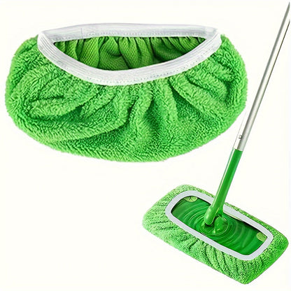 The flat floor mop cloth with a soft elastic band is ideal for all surfaces, offering efficient dust and stain removal. This washable and super absorbent microfiber mop head refill is a reusable option for home cleaning supplies.