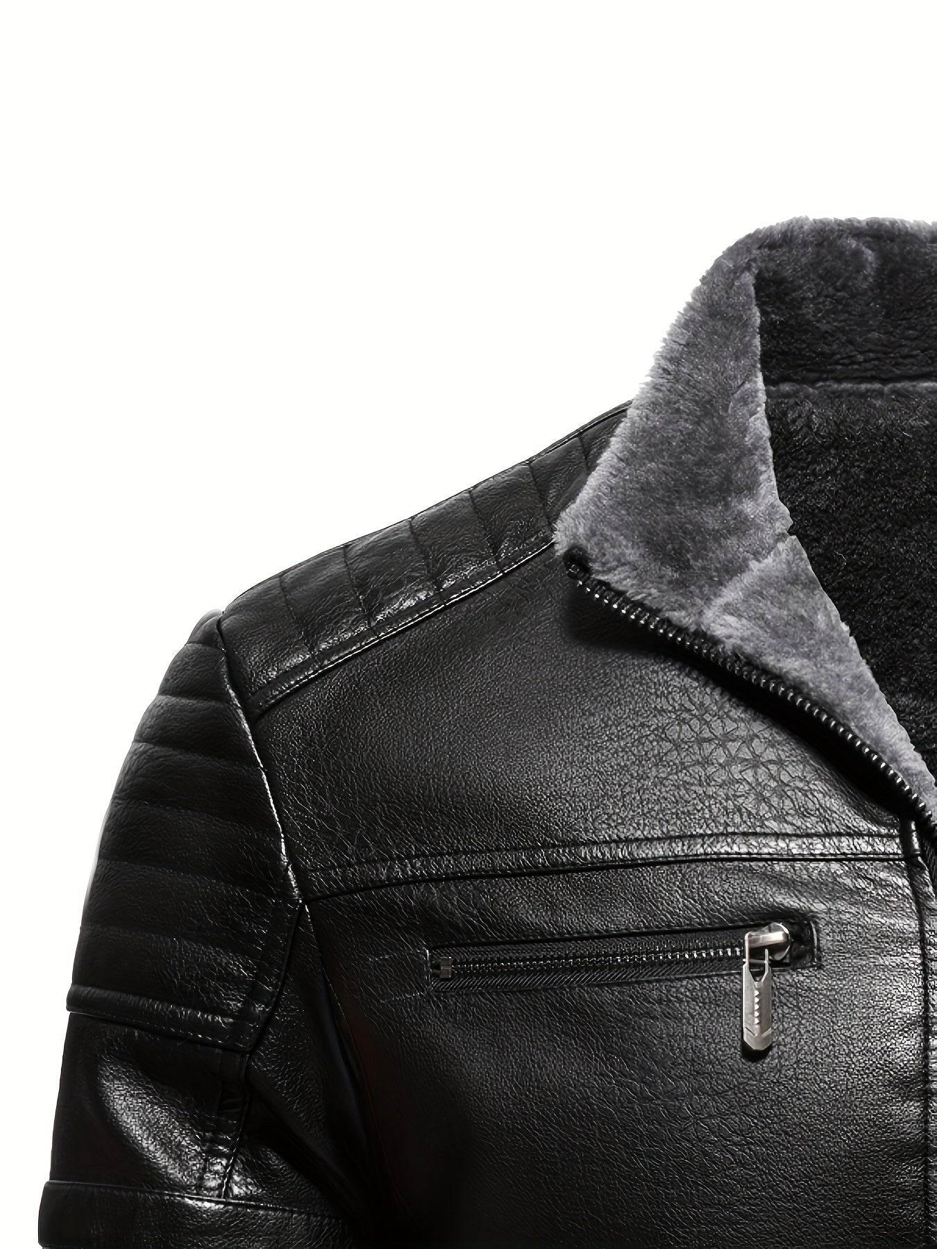 Men's Retro PU Biker Jacket with Fleece Lining for Fall/Winter