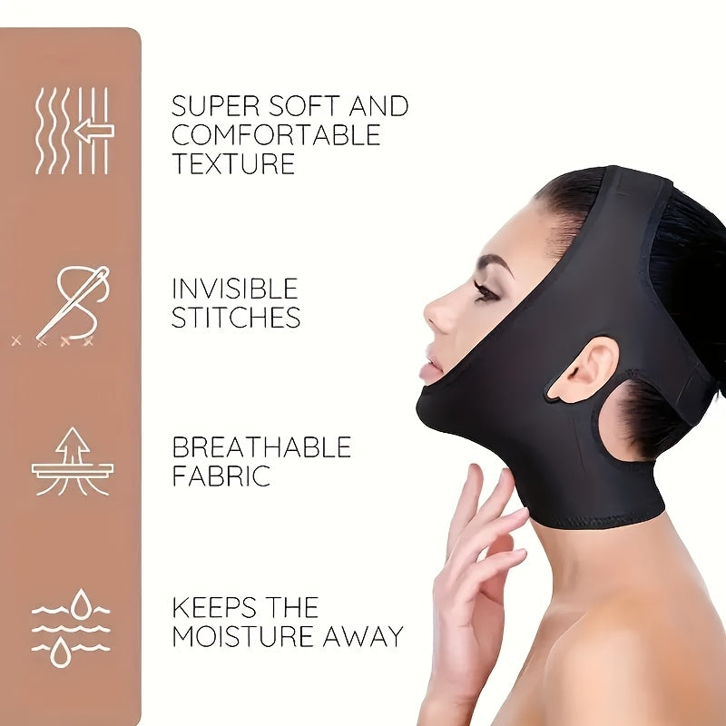 Hypoallergenic V-Line face strap for shaping, lifting, & slimming, with breathable fabric & invisible stitches.