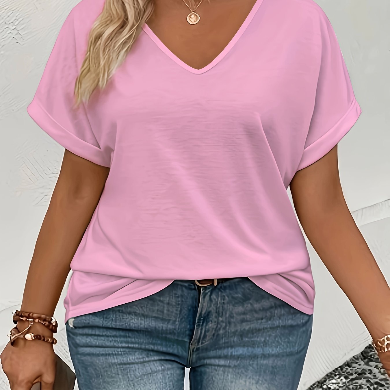 Popular Large Solid V-Neck T-Shirt