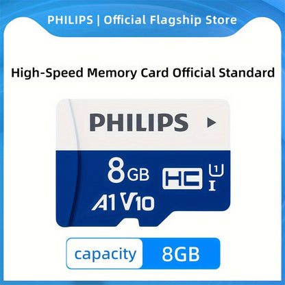 PHILIPS Micro SD card, ideal for 4K recording, monitoring, security cameras, action cameras, and drones. Features 130Mb/s read speed and UHS-I V30 Class 10 compatibility.