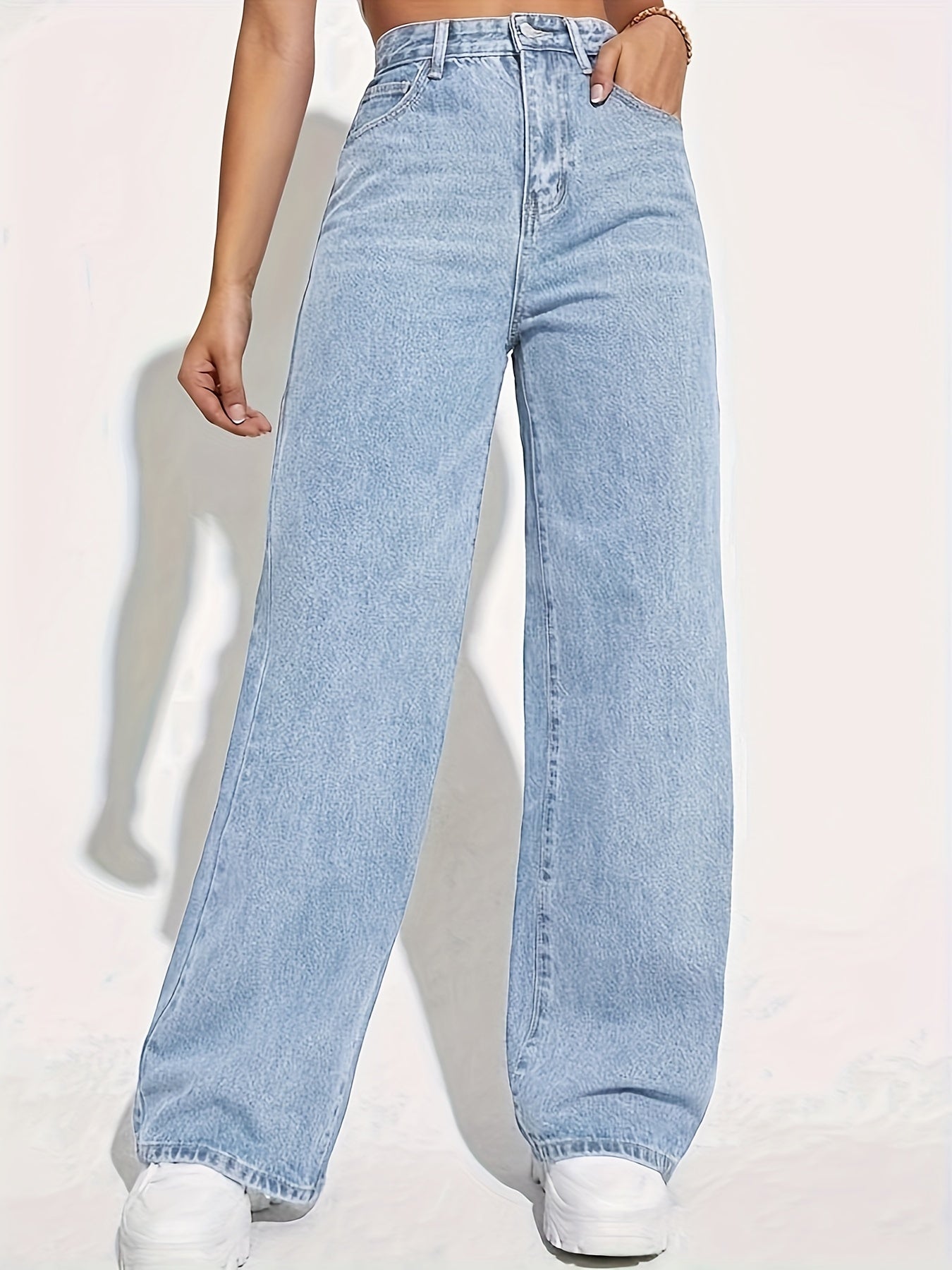 CPUY Brand high-waisted straight leg jeans for women, machine washable with stretch fabric for year-round wear.