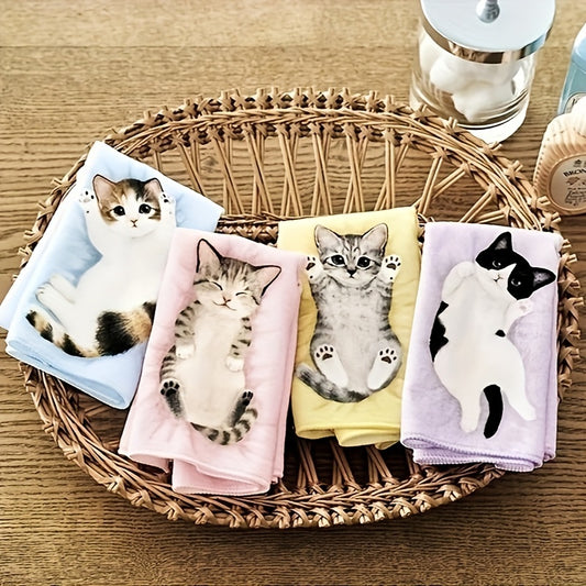 Cute Japanese cat towel: absorbent, aseptic polyester for bathroom and kitchen.