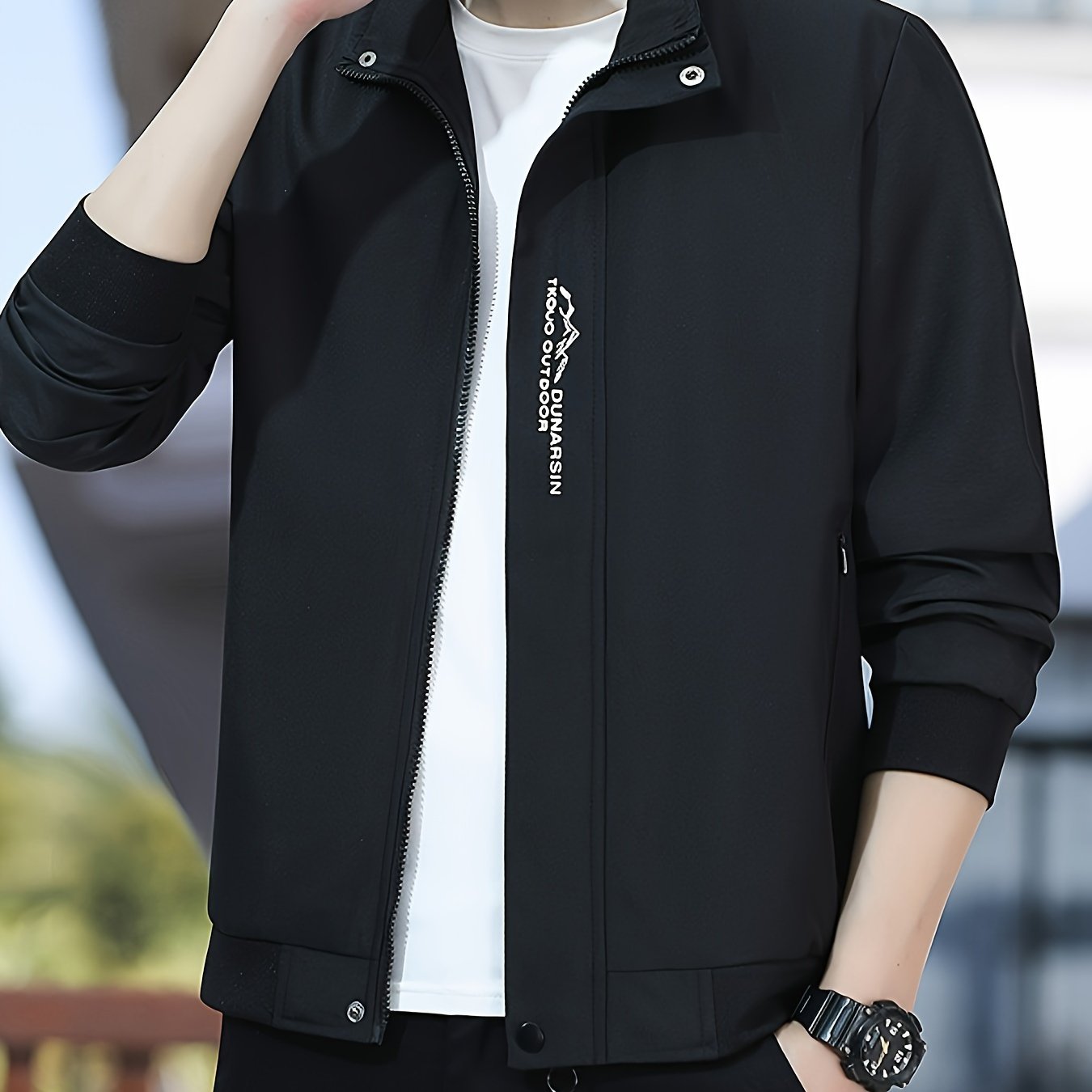 Casual zip up jacket with chic stand collar, for men.