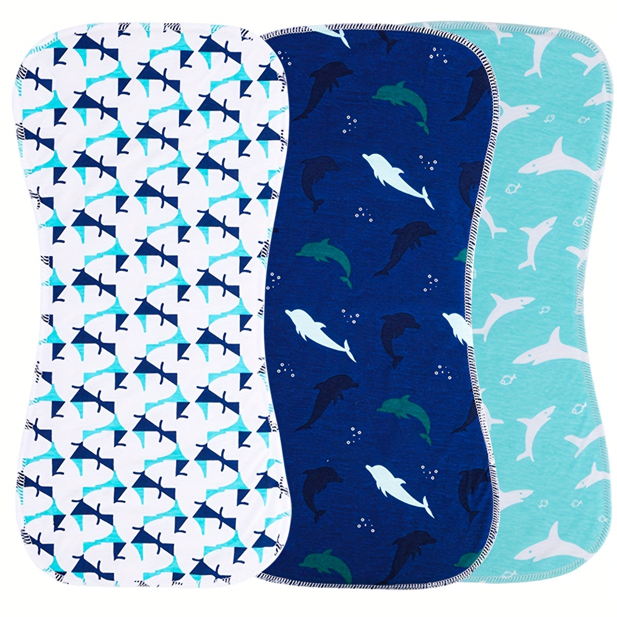 Set of 3 cotton burp cloths for baby boys, designed for extra absorbency and softness. Perfect for newborns, these large-sized cloths are great for catching spit up and keeping baby clean.