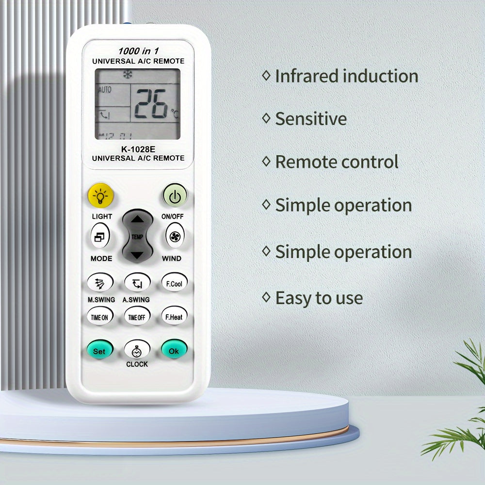 The Universal K-1028E Low Power Air Conditioner Remote Control is made with durable plastic material and operates on 2 AAA batteries (batteries not included). It is designed to be resistant to falls, ensuring long-lasting use.