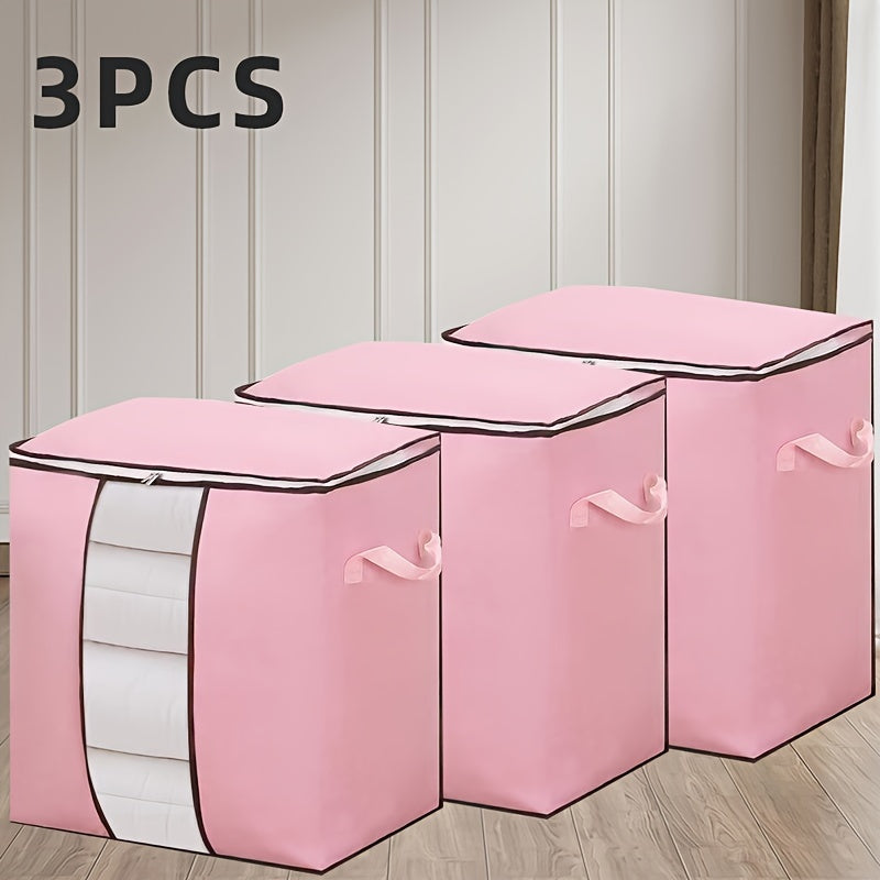 Set of 3 Portable Fabric Storage Boxes with Large Capacity, Foldable Design for Blankets and Clothing, Ideal for Organizing Bedrooms, Wardrobes, Dorm Rooms, and Closets