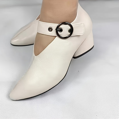 Ladies' summer ankle strap heels with pointed toe and buckle closure