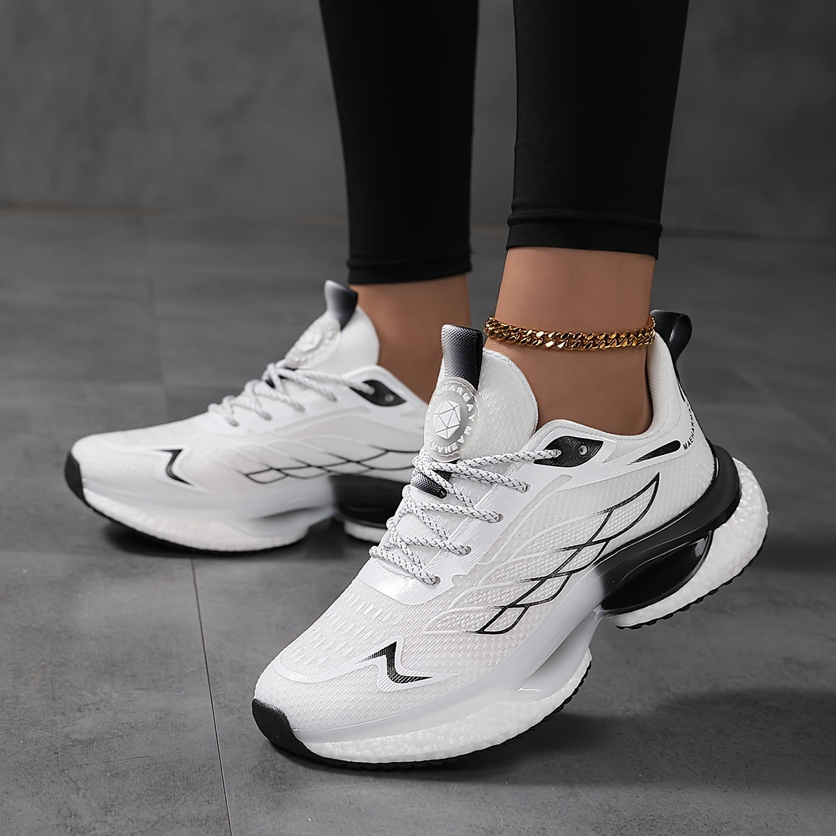 Women's Casual Running Sneakers with Breathable Mesh Fabric, Shock Absorbing, Adjustable Strap, Low Top in White, available in sizes 36-45.