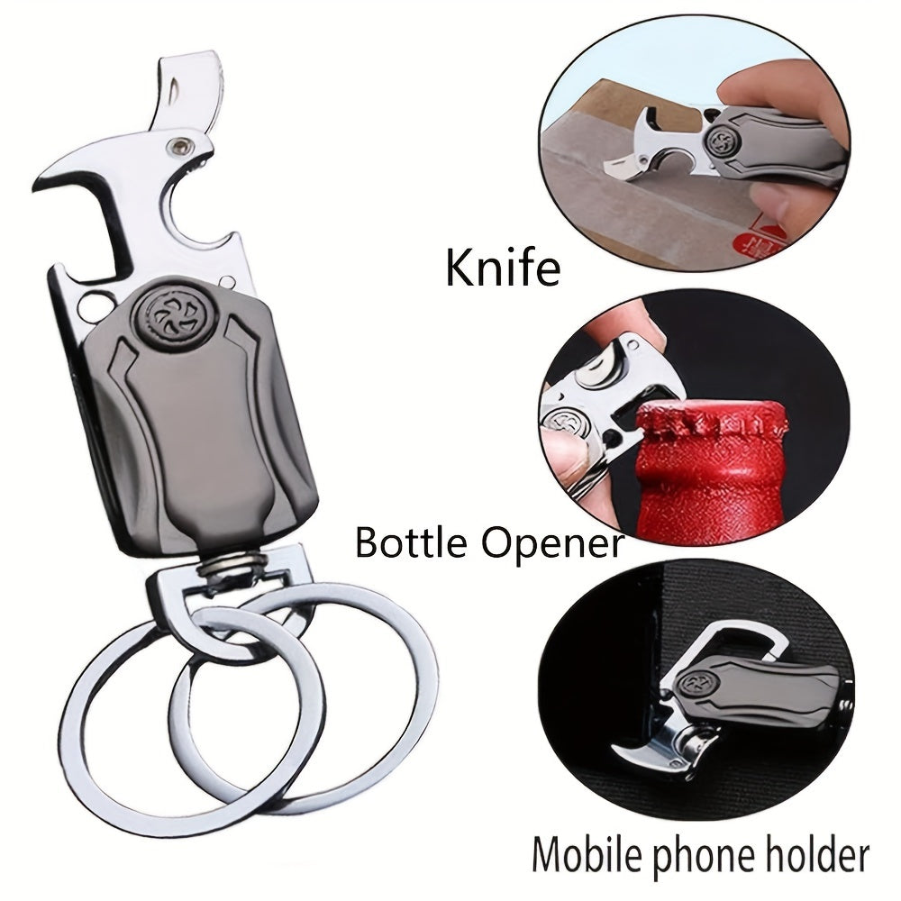 [Top Pick] Men's Multifunctional Keychain with Finger Gyro, Bottle Opener, Phone Holder - Great Gift for Dad, Husband, or Male Friend