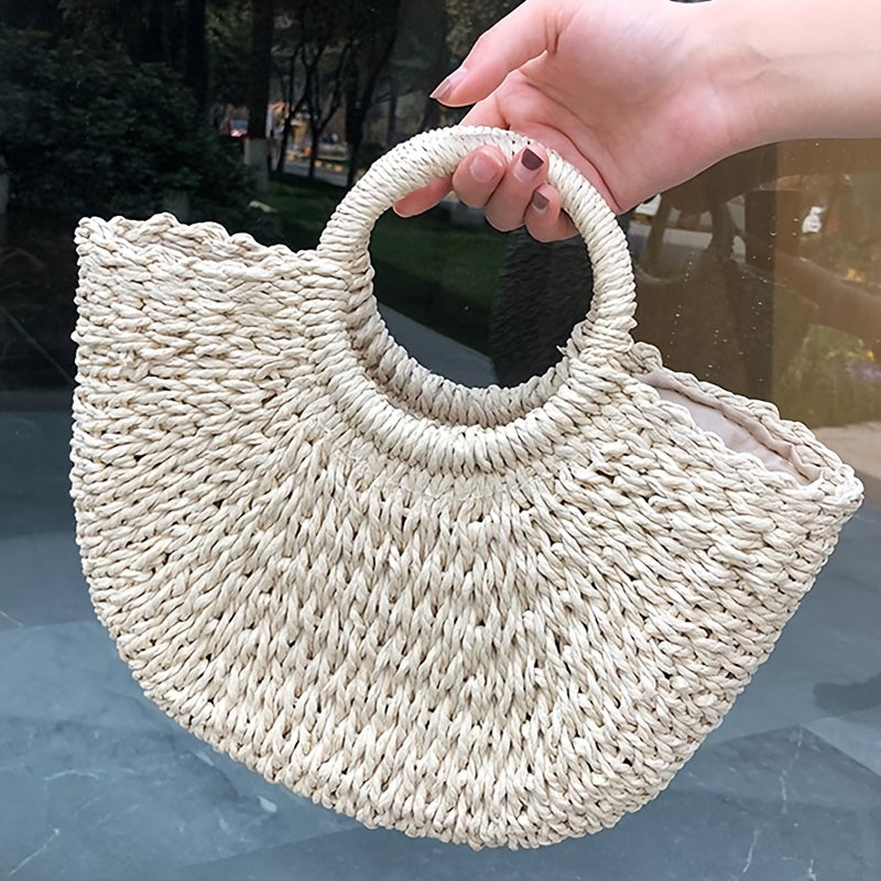 Women's Vintage Crescent Straw Weaving Bag