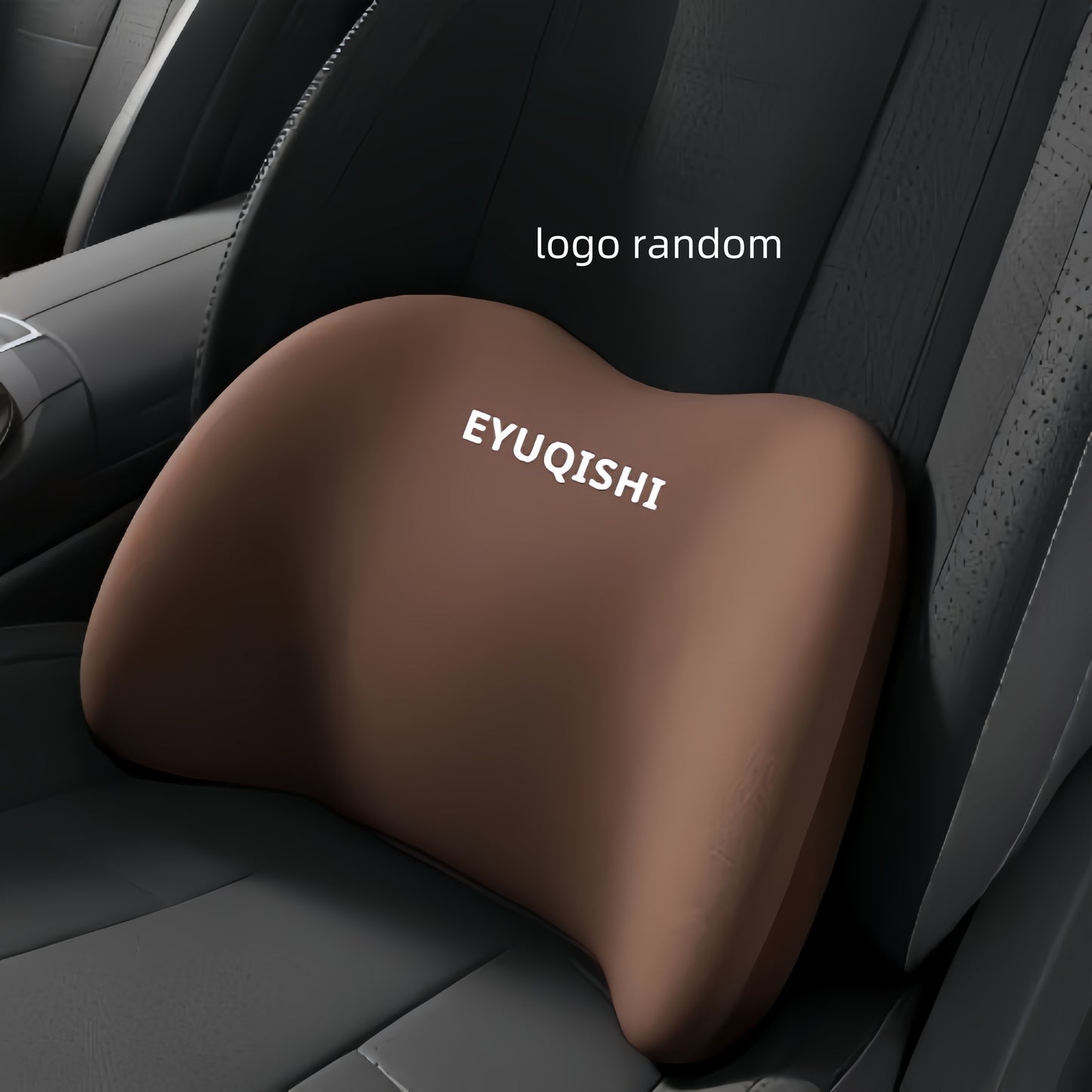 1pc Memory Foam Car Headrest and Lumbar Support Pillow with Synthetic Fiber Cover for Vehicle Seat. Features random logo design and breathable fabric for comfort.