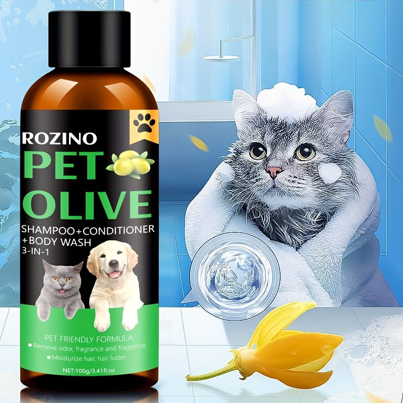 ROZINO 3-in-1 Pet Grooming Shampoo & Conditioner with Fruit Oil Formula for Soft Fur, Long-Lasting Fragrance. Suitable for Cats & Dogs, Penetrates Skin for Dual Care and Fluffy Results.