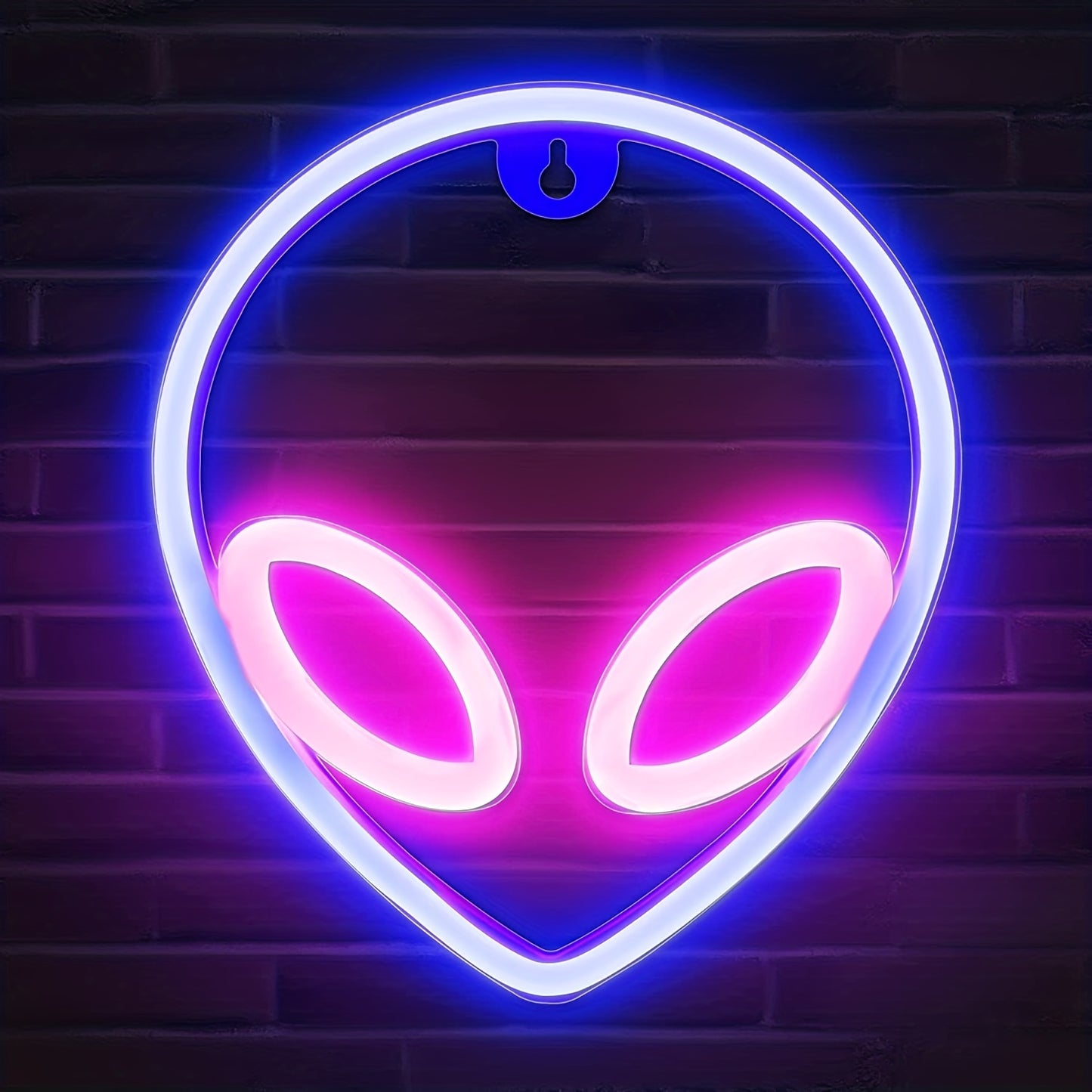 1pc Alien LED Neon Sign, 22.0x19.48cm - Dual USB/Battery powered, Easy to mount on wall, Blue & Pink UFO-inspired light for bedroom/game room decor - Aesthetic, Plug-free.