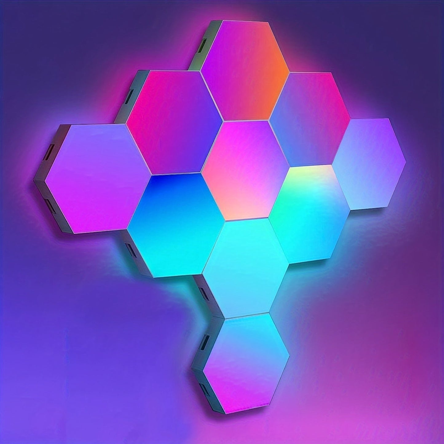 Smart RGB Hexagon LED Wall Lights with Sound Remote Control - Set of 10 Pieces. Modular Panels for DIY Geometry Splicing and Music Sync. Perfect for Room Decor.