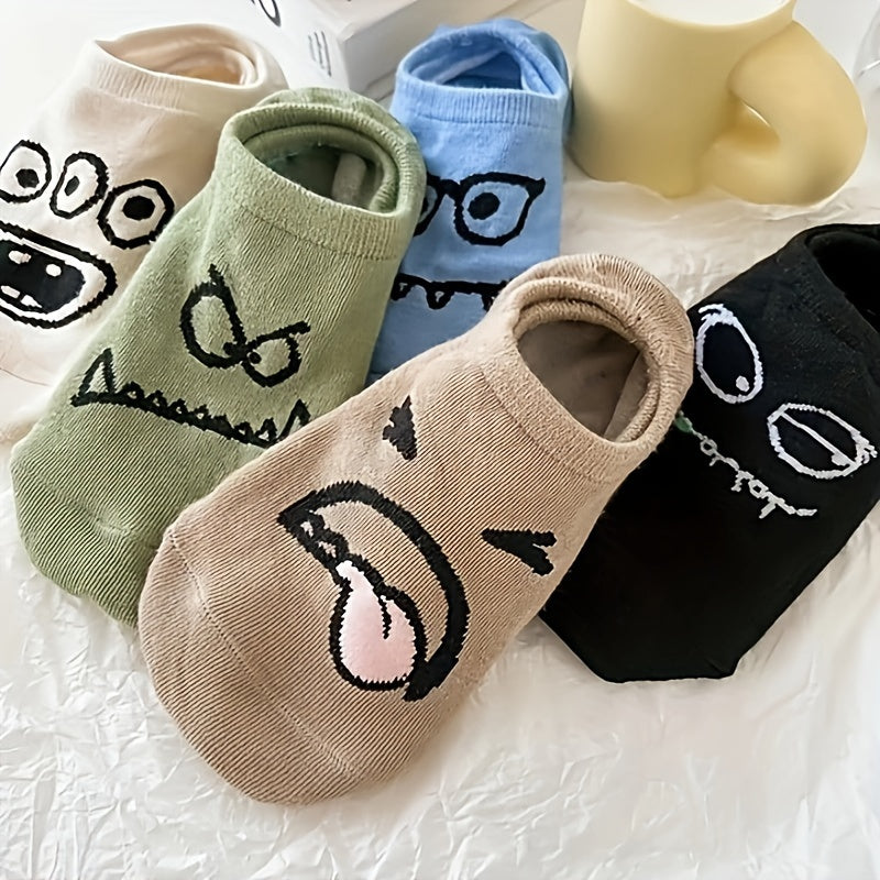 5 pairs of humorous expression socks for women, comfortable and lightweight invisible stockings.