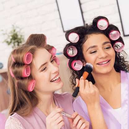 12-piece set of hot rollers with self-gripping feature, 4.0cm diameter. Suitable for long and medium short hair. Includes hair clips. Ideal for women wanting a heatless dry hair style.