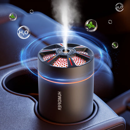 Mini ultrasonic humidifier with colorful gradient light, perfect for office, car, bedroom, and school. Made of plastic and USB powered.