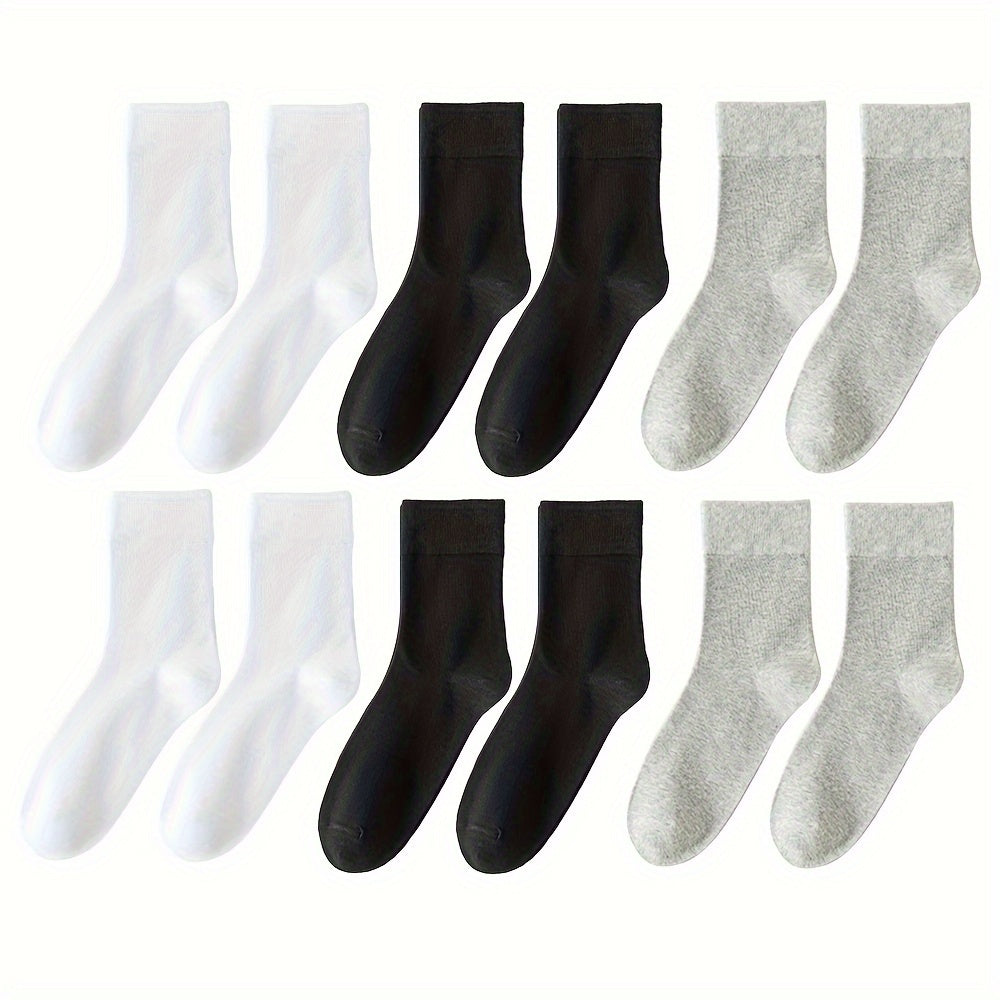 6 pairs of unisex cotton crew socks with loose-mouthed design for breathability and sweat absorption, offering soft and comfortable wear for both men and women. Trendy for business or