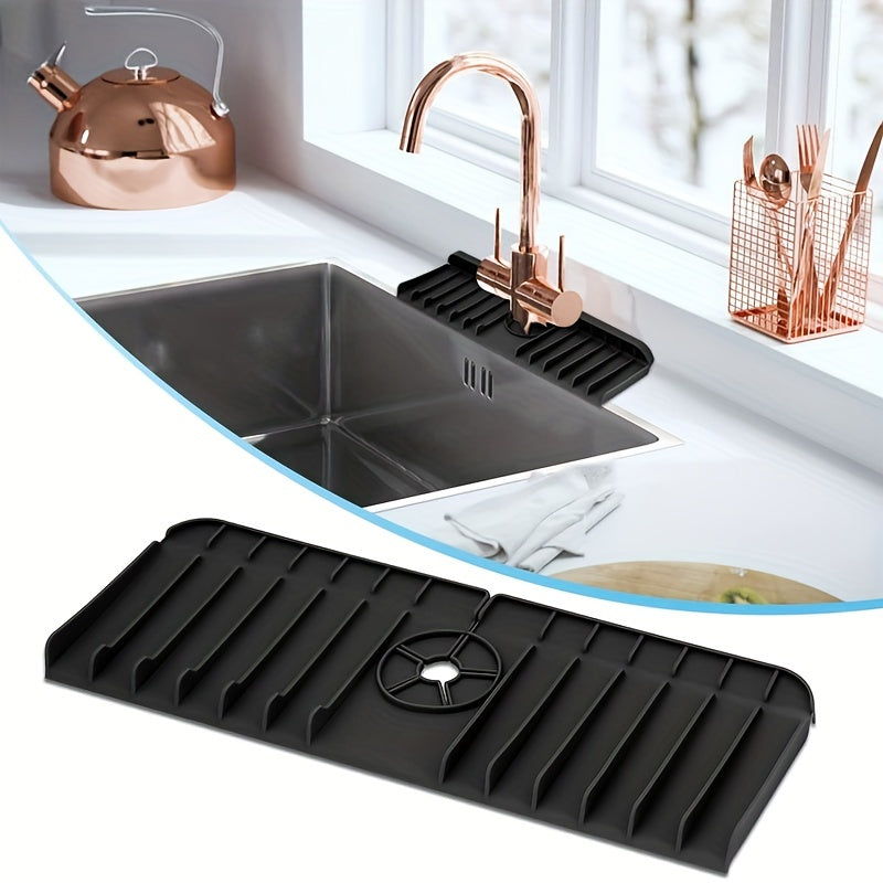 1-piece Silicone Sink Guard Mat with Water Draining Feature, Splash-proof Pad for Kitchen Sink Faucet, Water Blocking Drying Pad