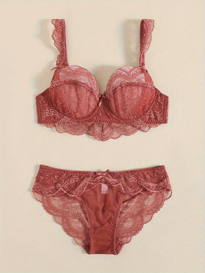 Plus Size Ultra-Thin Lace Lingerie Set with Bow Detail