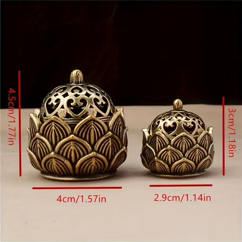 1 Mini Hollow Lotus Incense Burner in Antique Bronze, also serving as an incense holder for indoor decor.