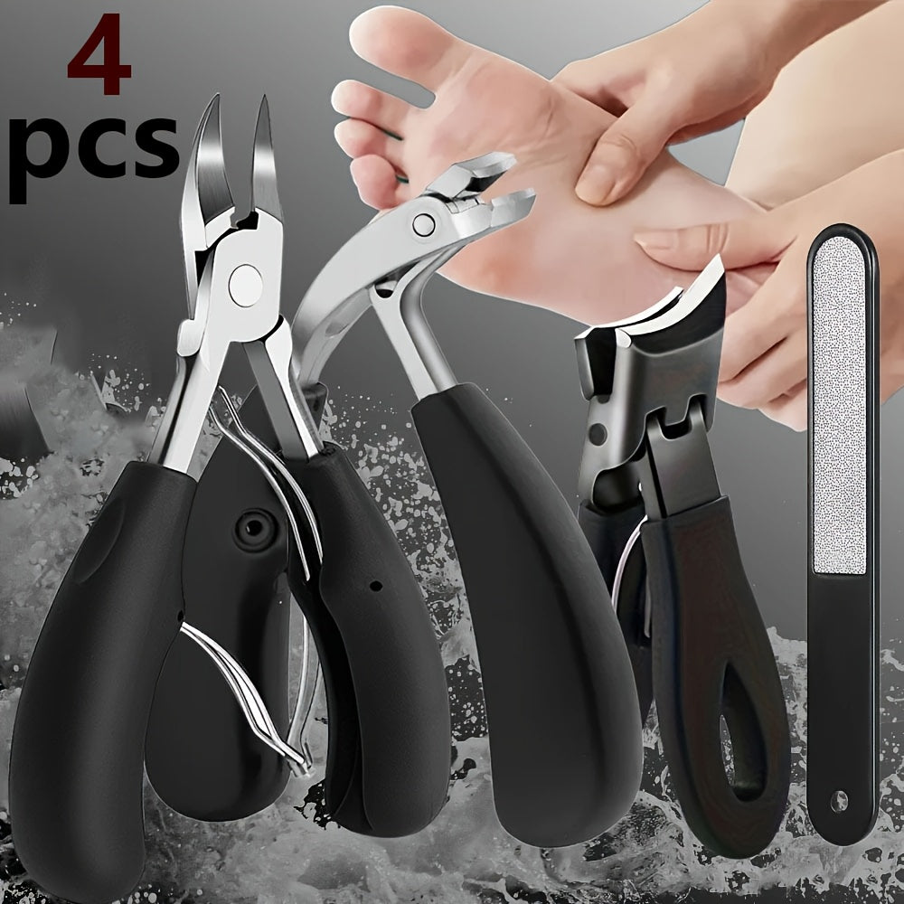 4-piece set of heavy-duty ingrown toenail clippers for thick toenails, ideal for elderly individuals, men, and professionals, featuring easy-to-grip handles and sharp curved stainless steel