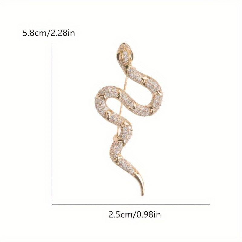 Elegant Luxury Rhinestone Snake Brooch - Vintage Glass Pin for Women's Dresses, Ideal for Parties and Casual Wear