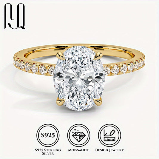 Elegant Oval Moissanite Engagement Ring featuring a 3ct Center Stone and 0.29ct Accents. Crafted in 925 Sterling Silver with 18K Golden Plating, this synthetic April Birthstone is suitable for both daily wear and weddings. Comes with a Certificate and